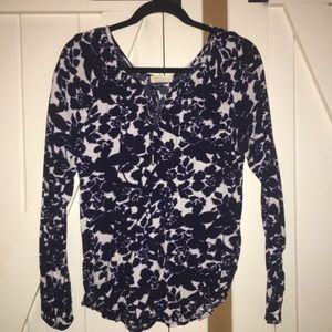 Navy and White Floral Blouse